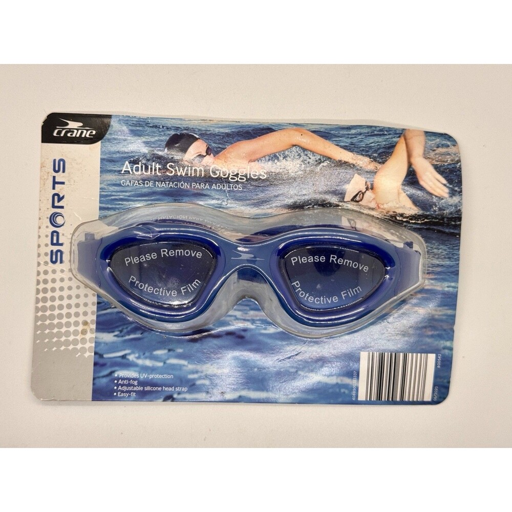 Crane Adult Swim Goggles Anti-Fog UV Protection Adjustable Silicone Strap Blue
